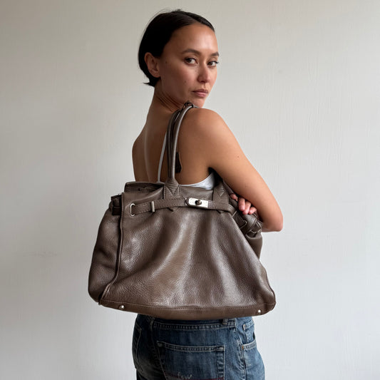 Brown leather ‘firkin’ bag - One Size