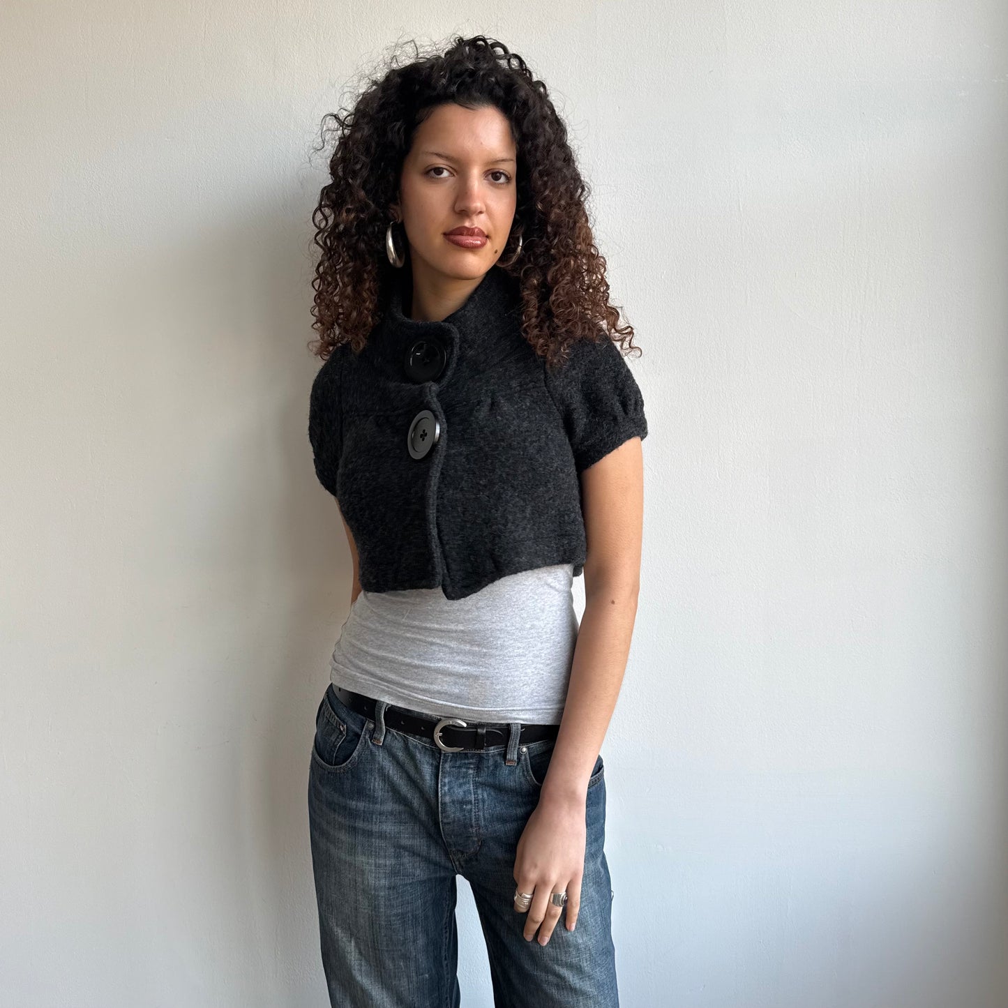 Charcoal grey short sleeve bolero - Size S