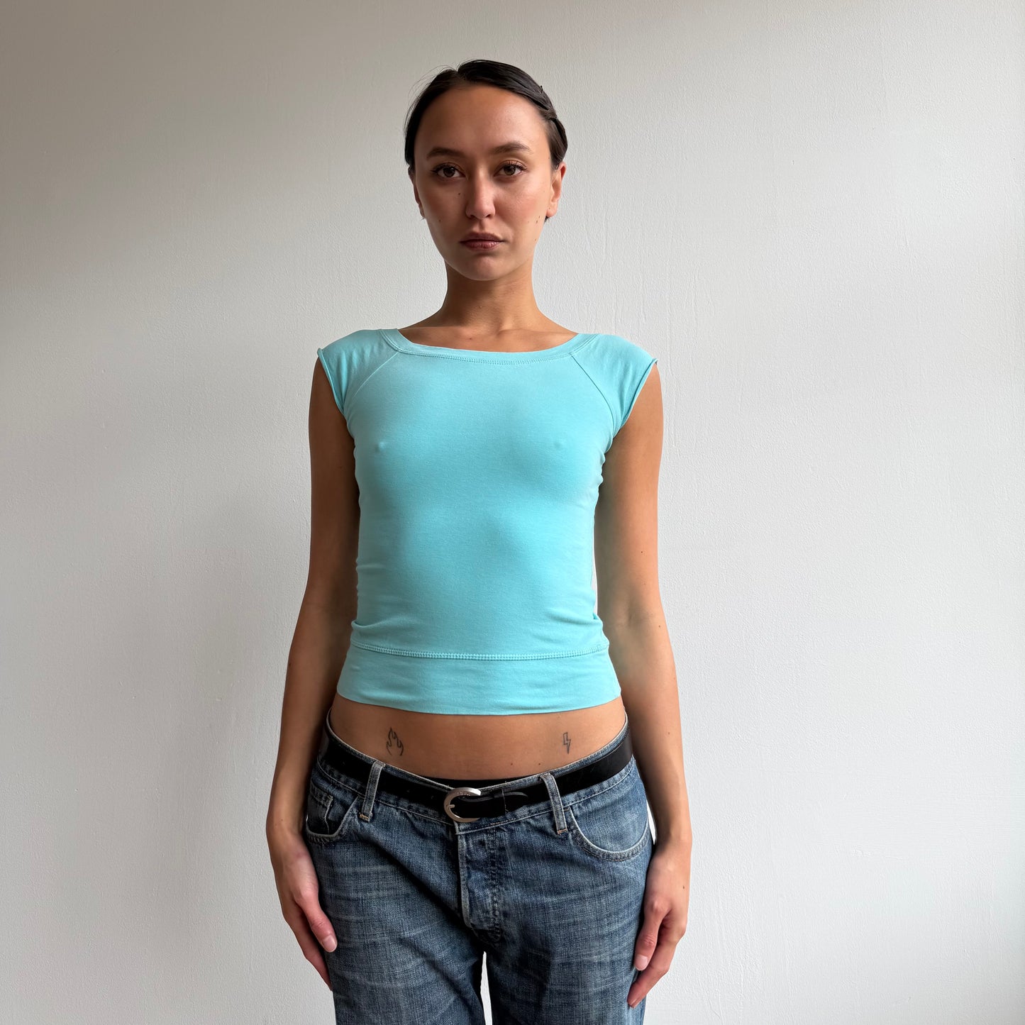 Teal Bardot baby tee - Size XS