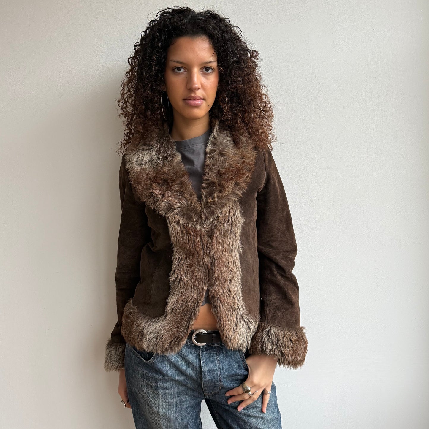 Brown fur suede afghan - Size M