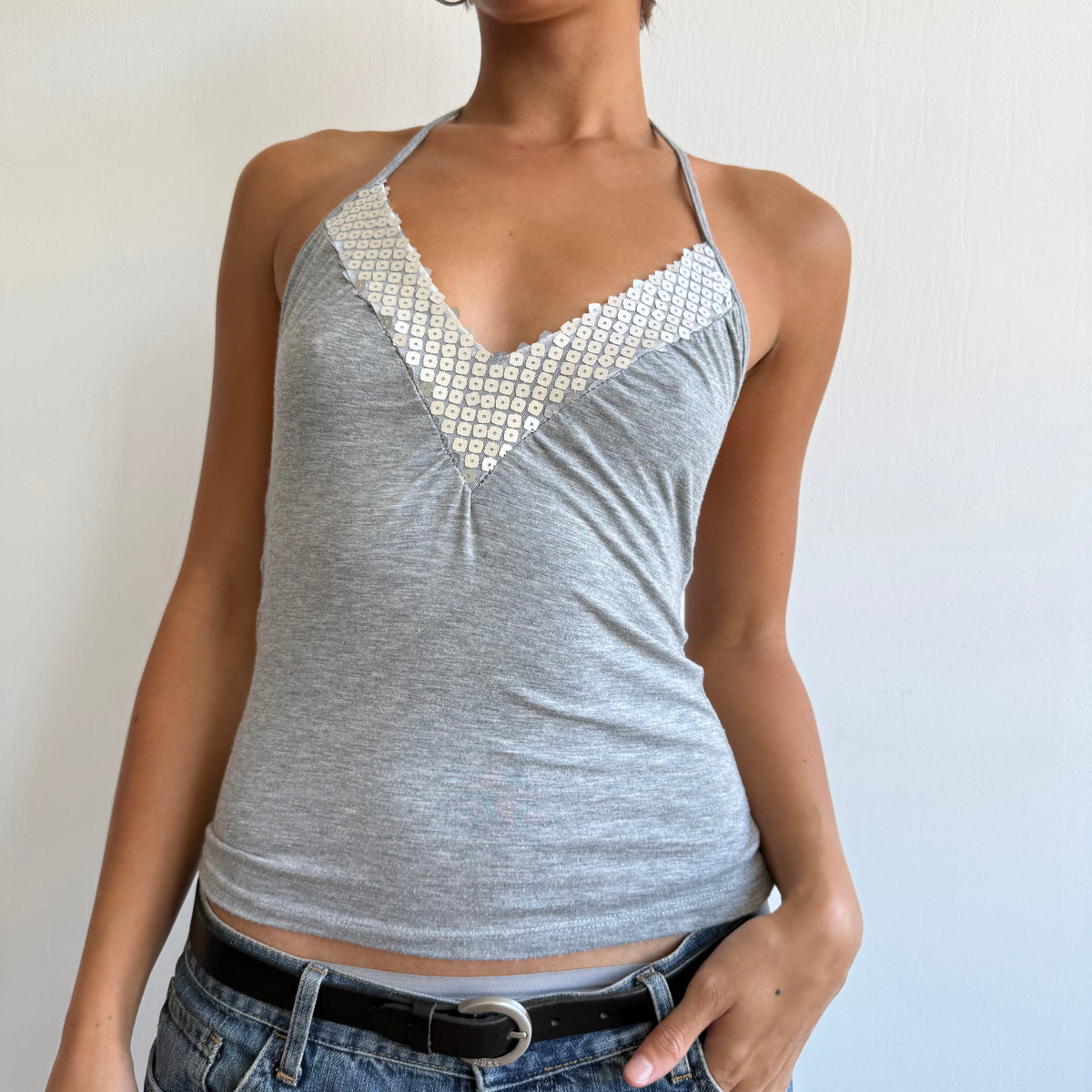 Grey sequin halter top - Size S