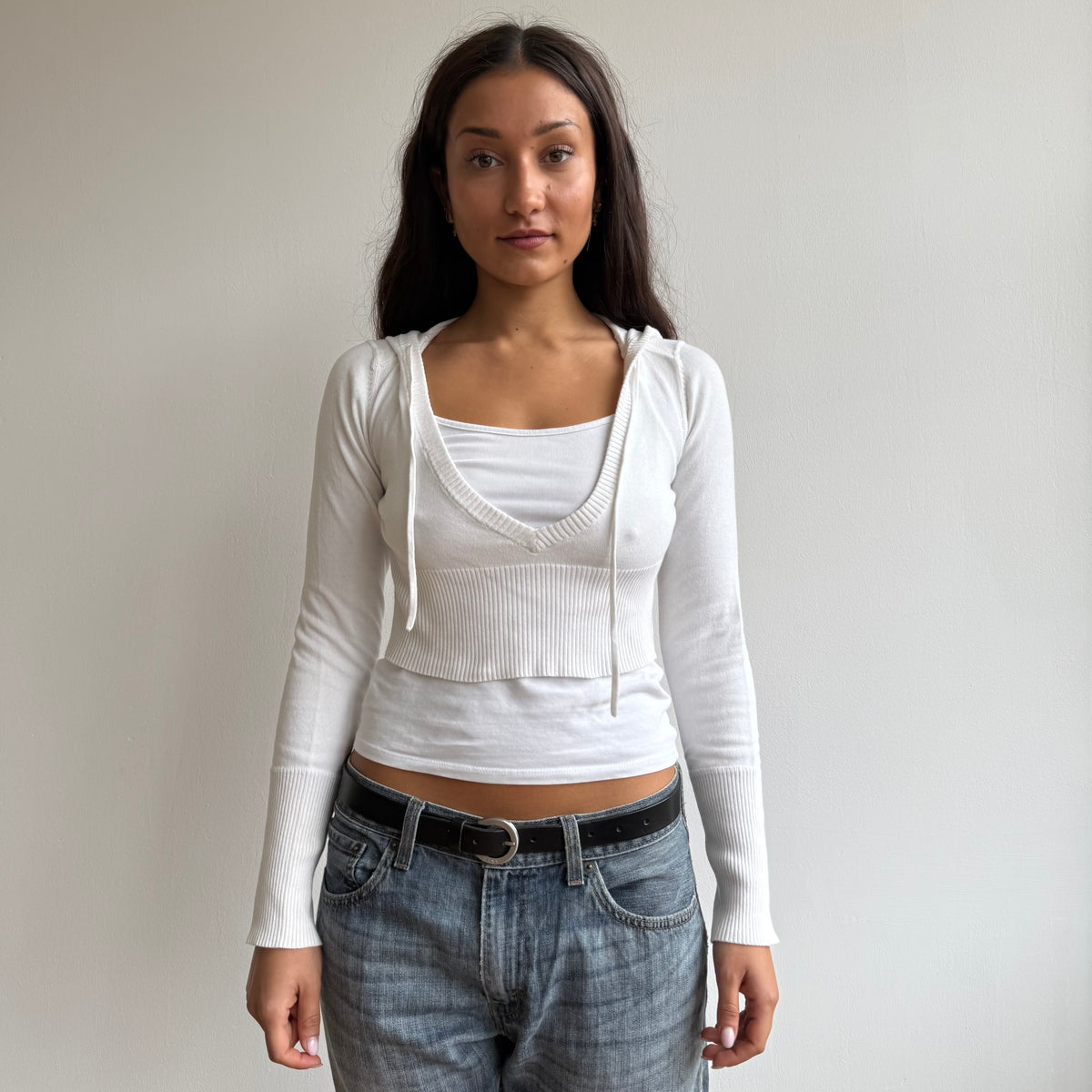White cropped knit hoodie - Size S