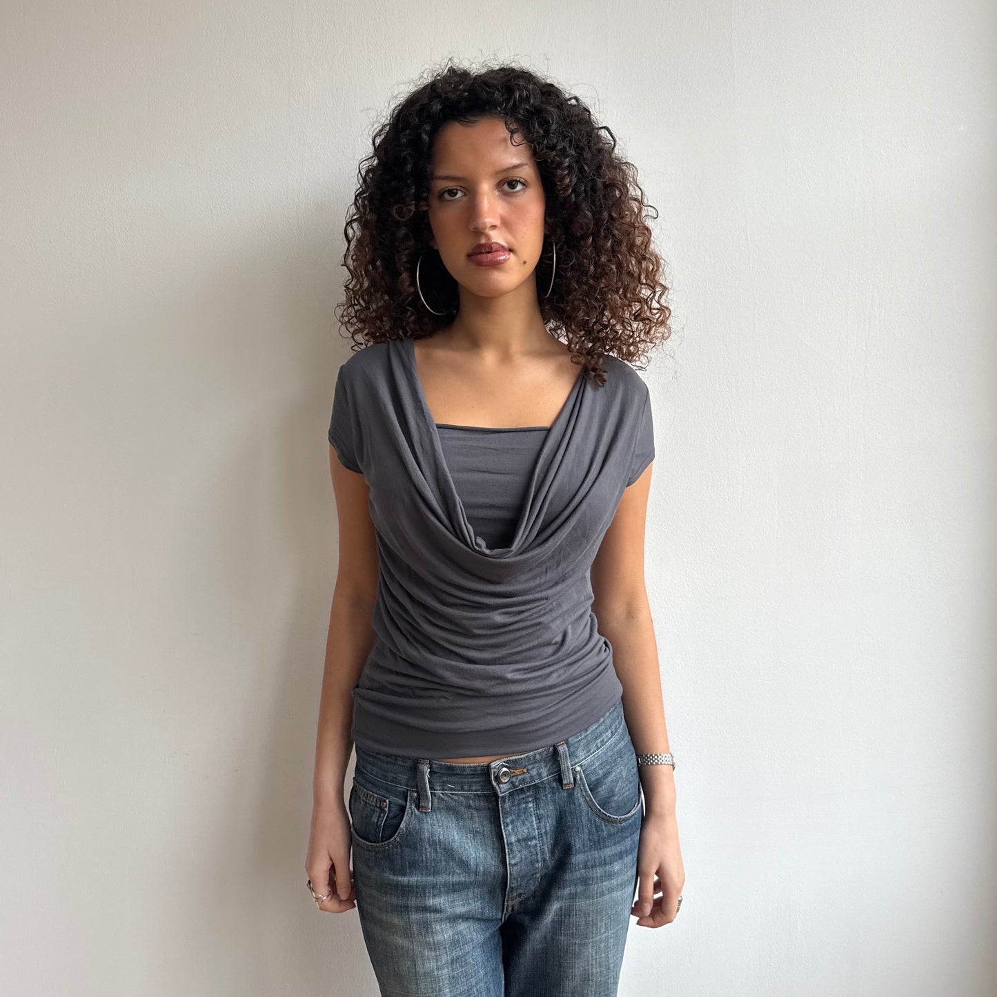 Charcoal grey cowl t-shirt - Size M