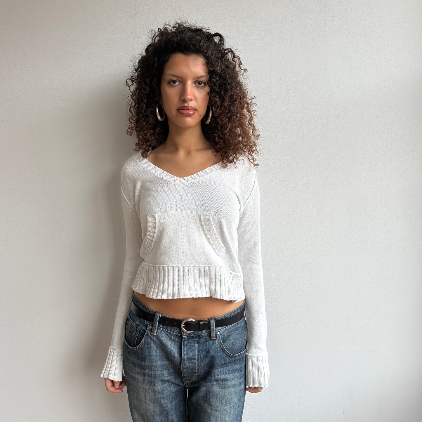 White hooded knit jumper - Size S