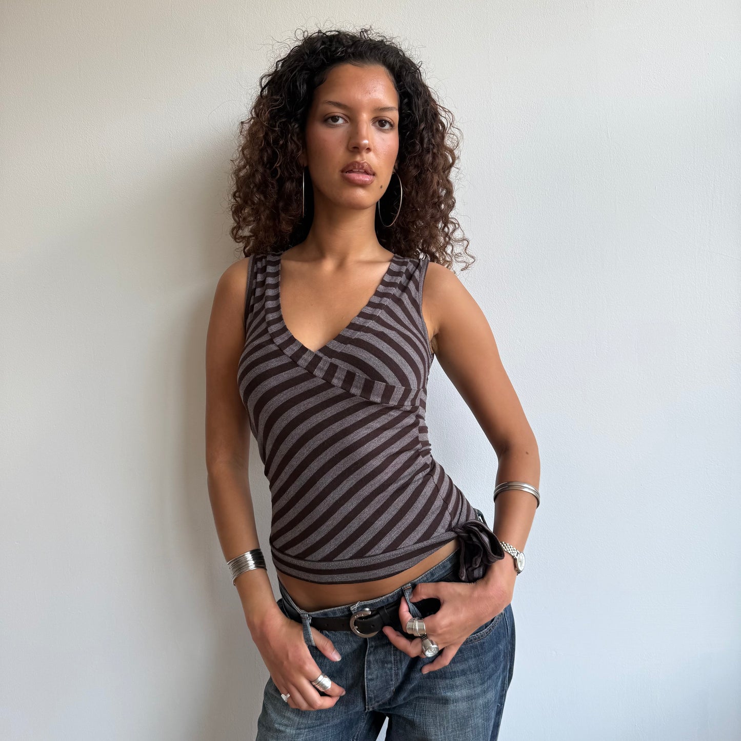 Brown wrap tie-side top - Size S
