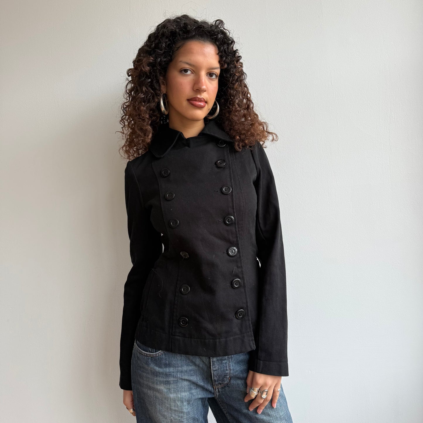 Black button military peacoat - Size M
