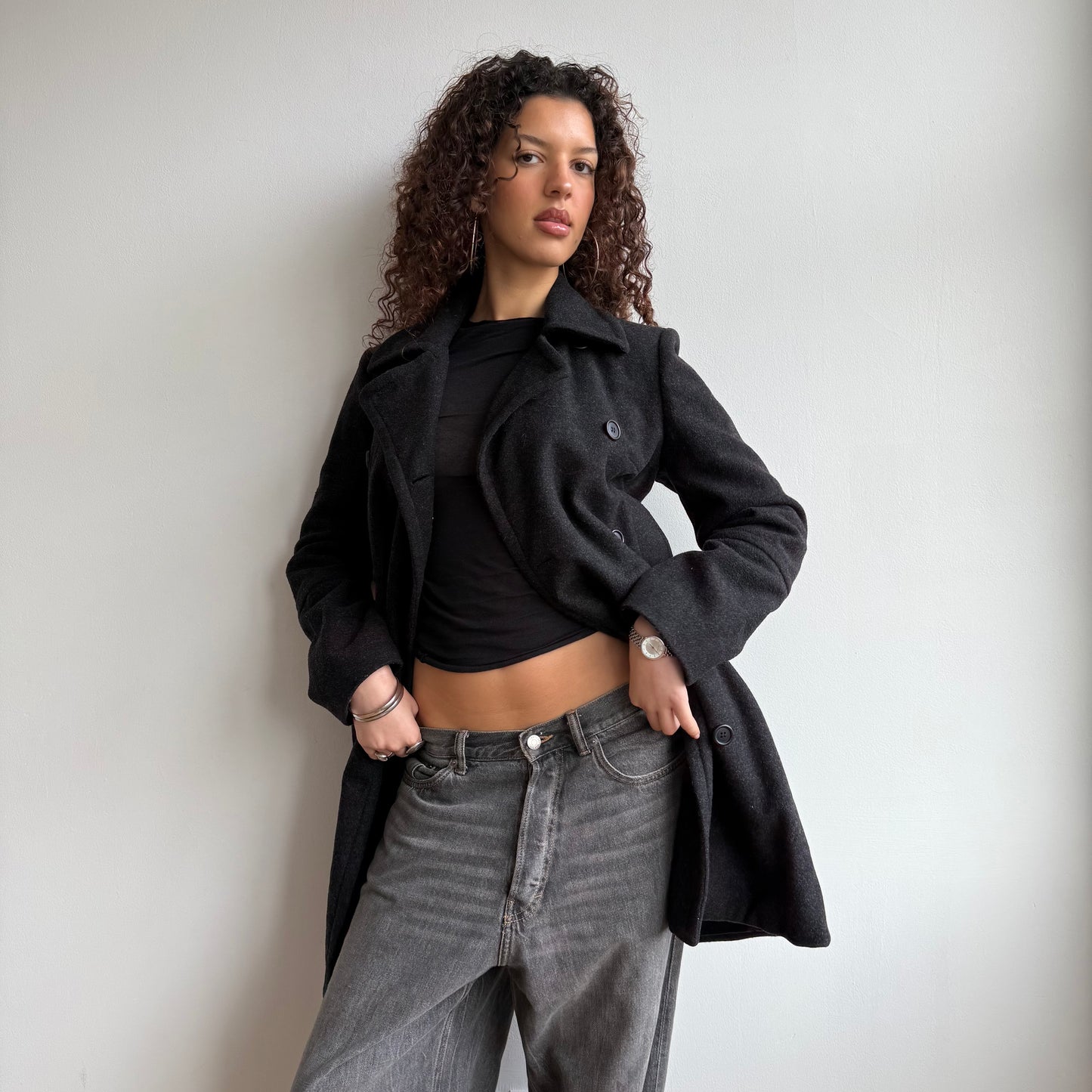 Grey wool double breasted peacoat - Size M