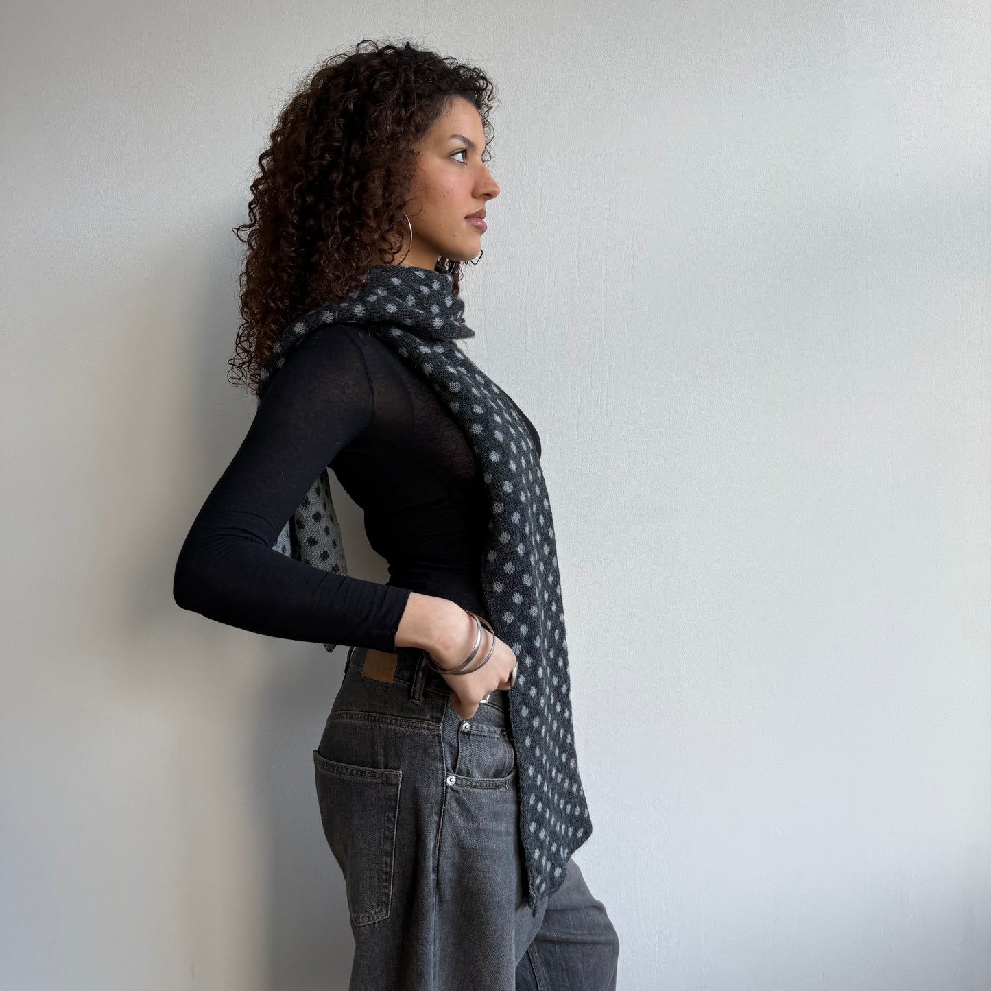 Grey polka dot scarf