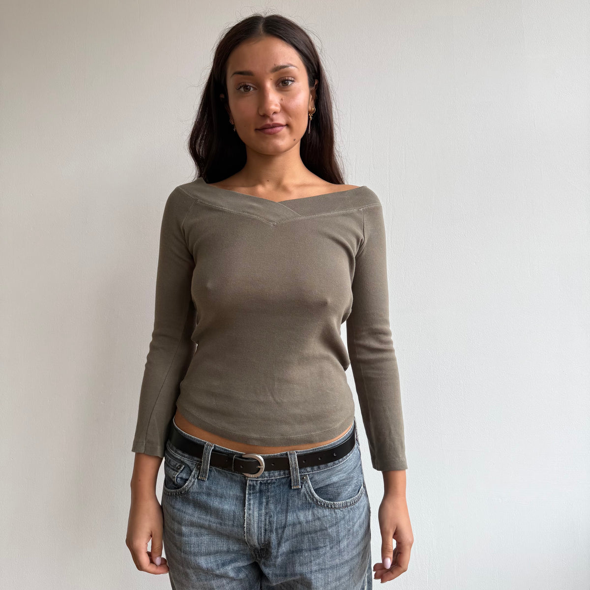 Khaki 3/4 sleeve top - Size S