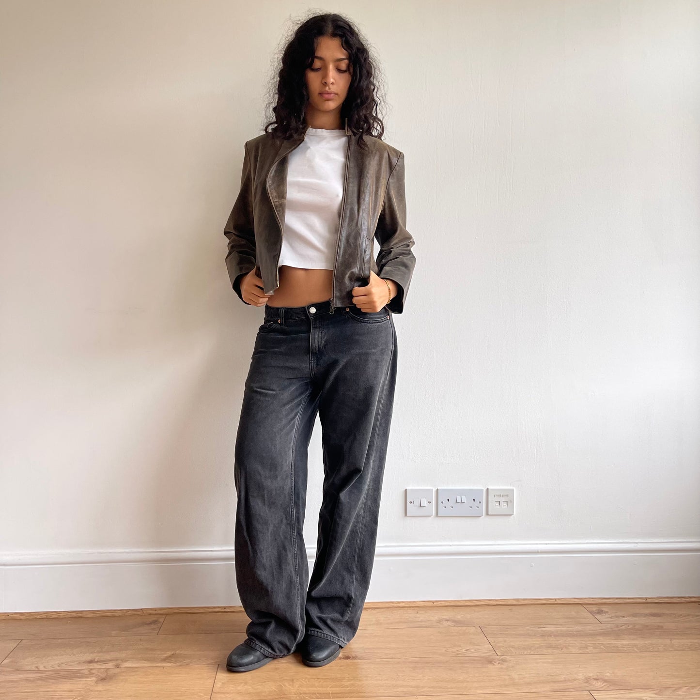 Brown asymmetric moto jacket - Size M