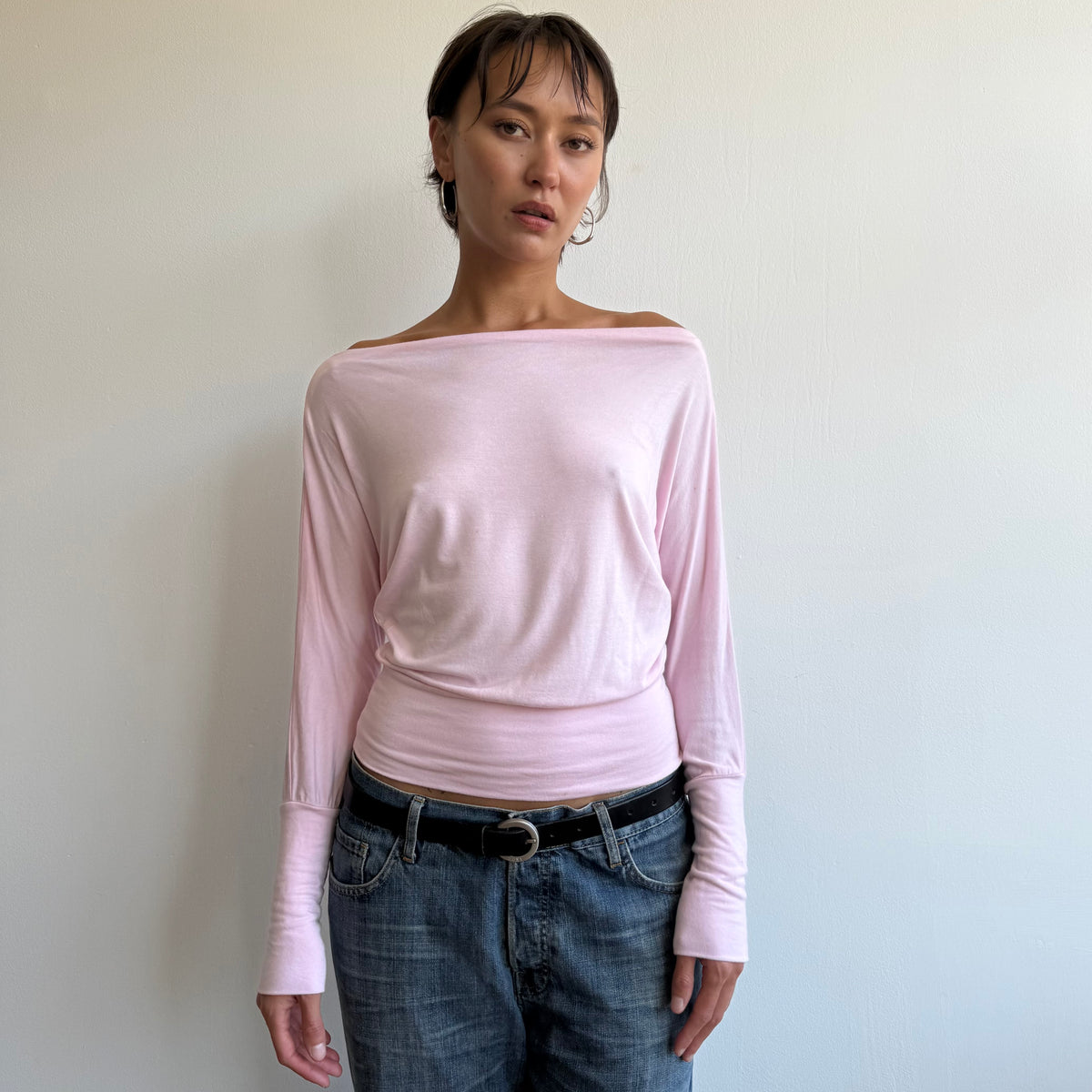 Pink batwing slouchy top - Size S