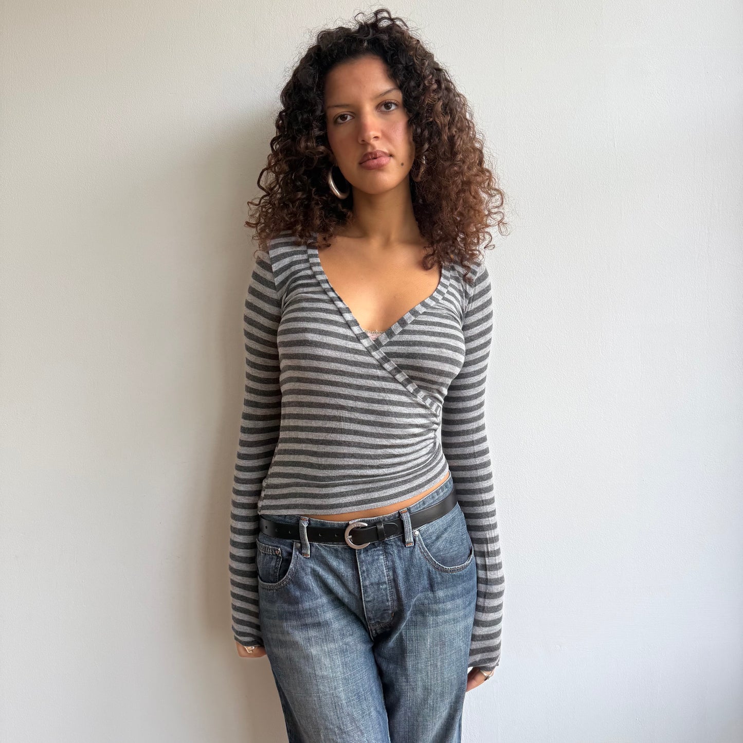 Grey stripe wrap top - Size S