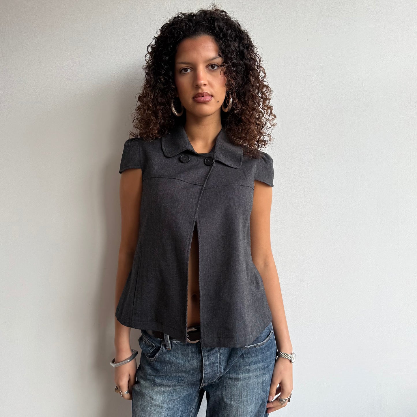 Grey short sleeve peacoat - Size S