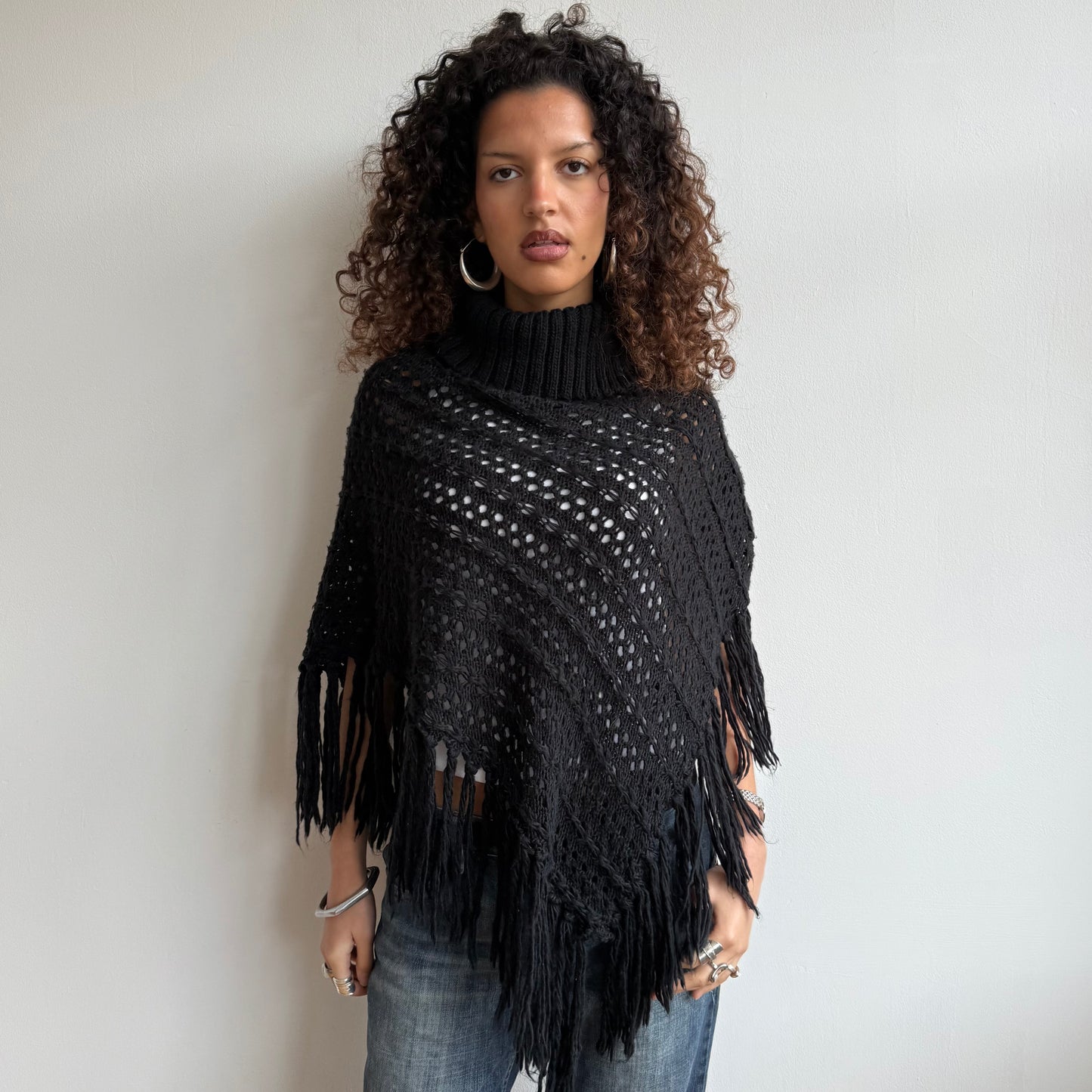 Black roll neck poncho - Size S