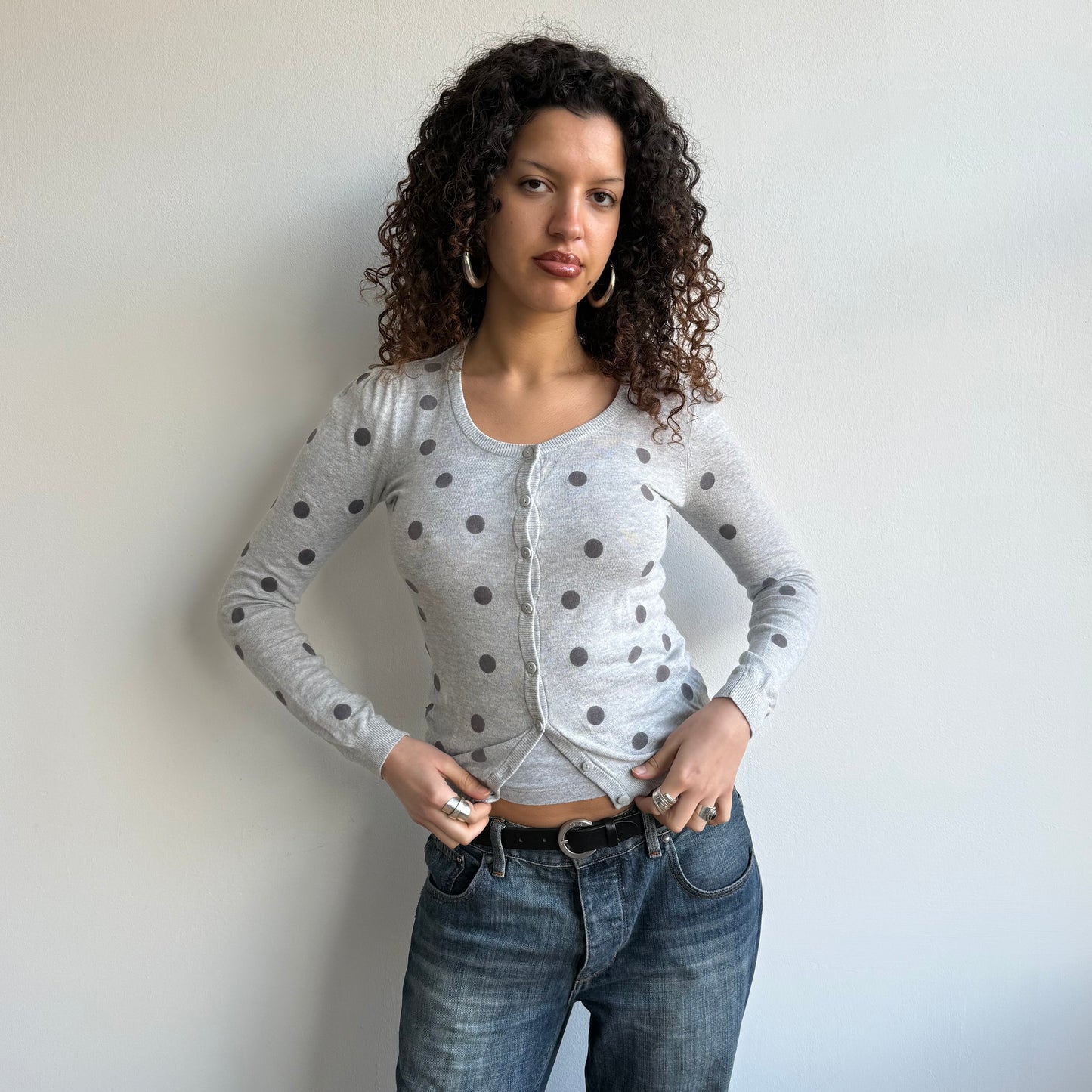 Grey polka dot Cardi - Size S