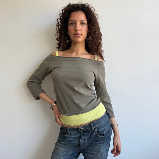 Yellow + brown double layer knit - Size S/M