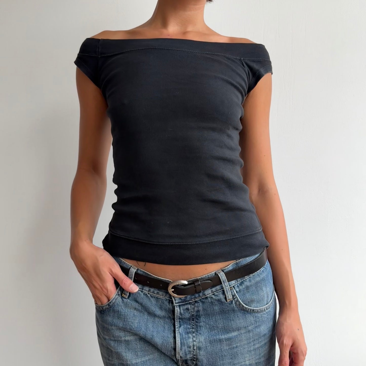 Black bardot baby tee - Size S/M