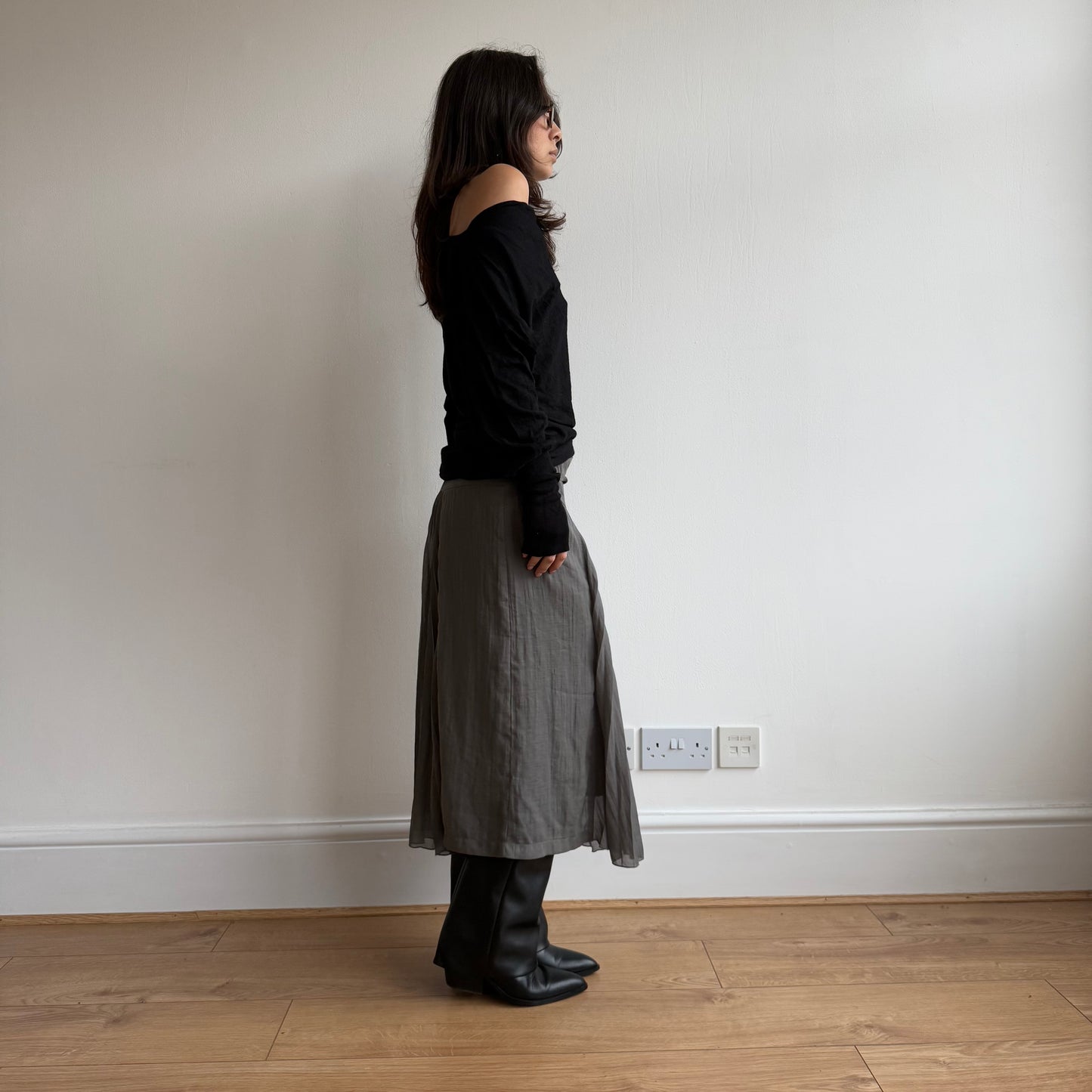 Grey plisse midi skirt - Size S