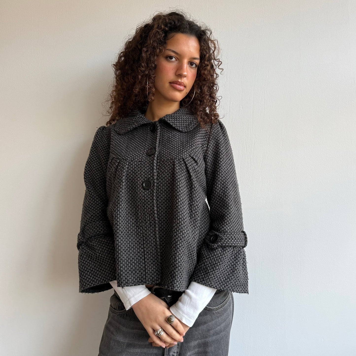 Grey houndstooth peacoat - Size M