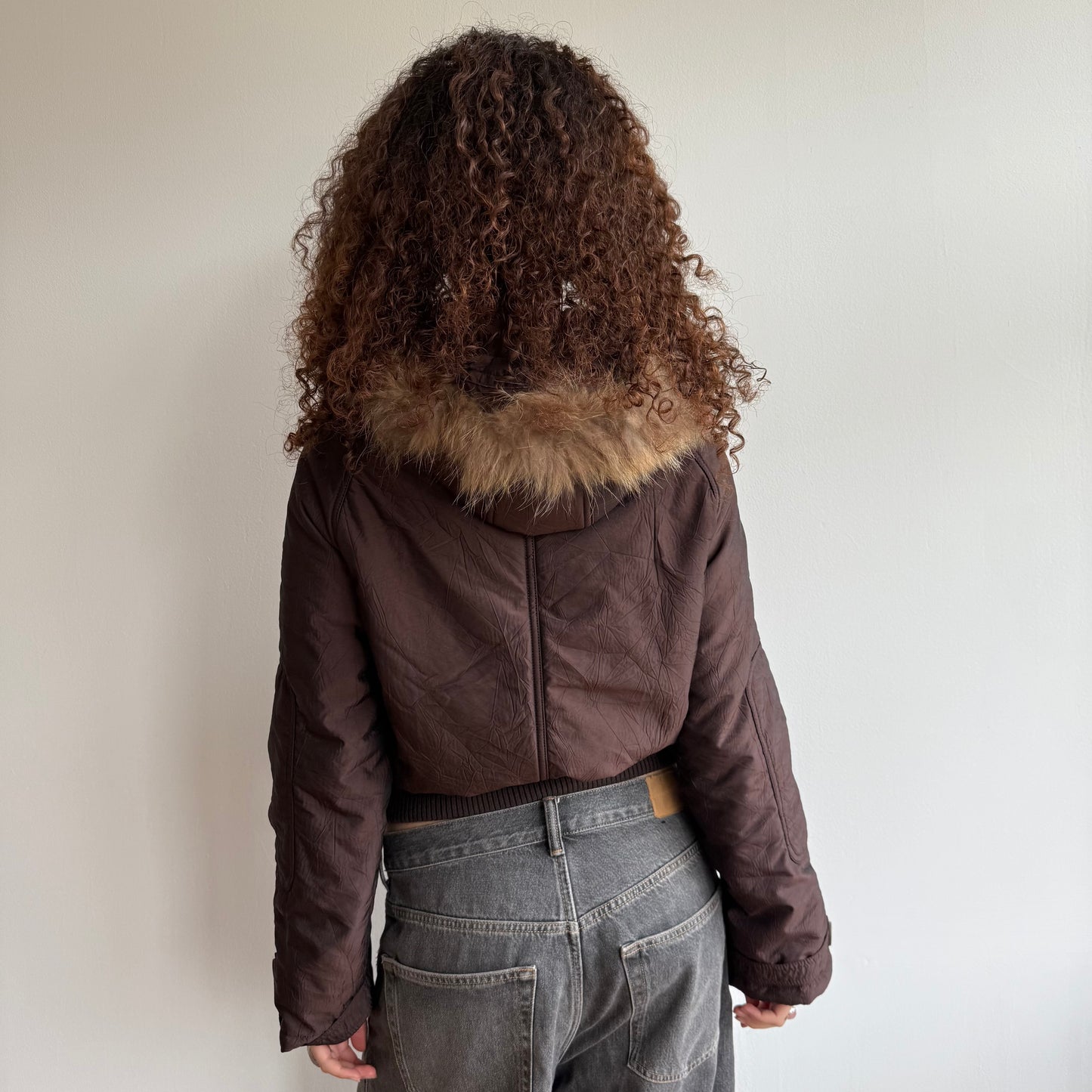 Brown puffer fur hood - Size M