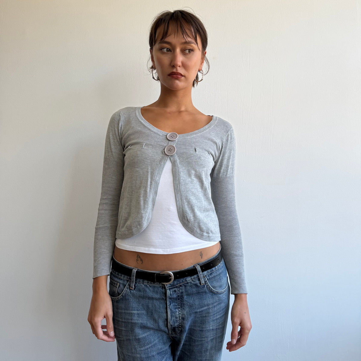 Grey button front cardi - Size S