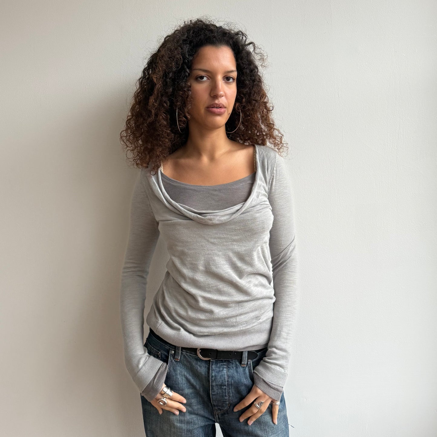 Grey double layer knit top - Size S