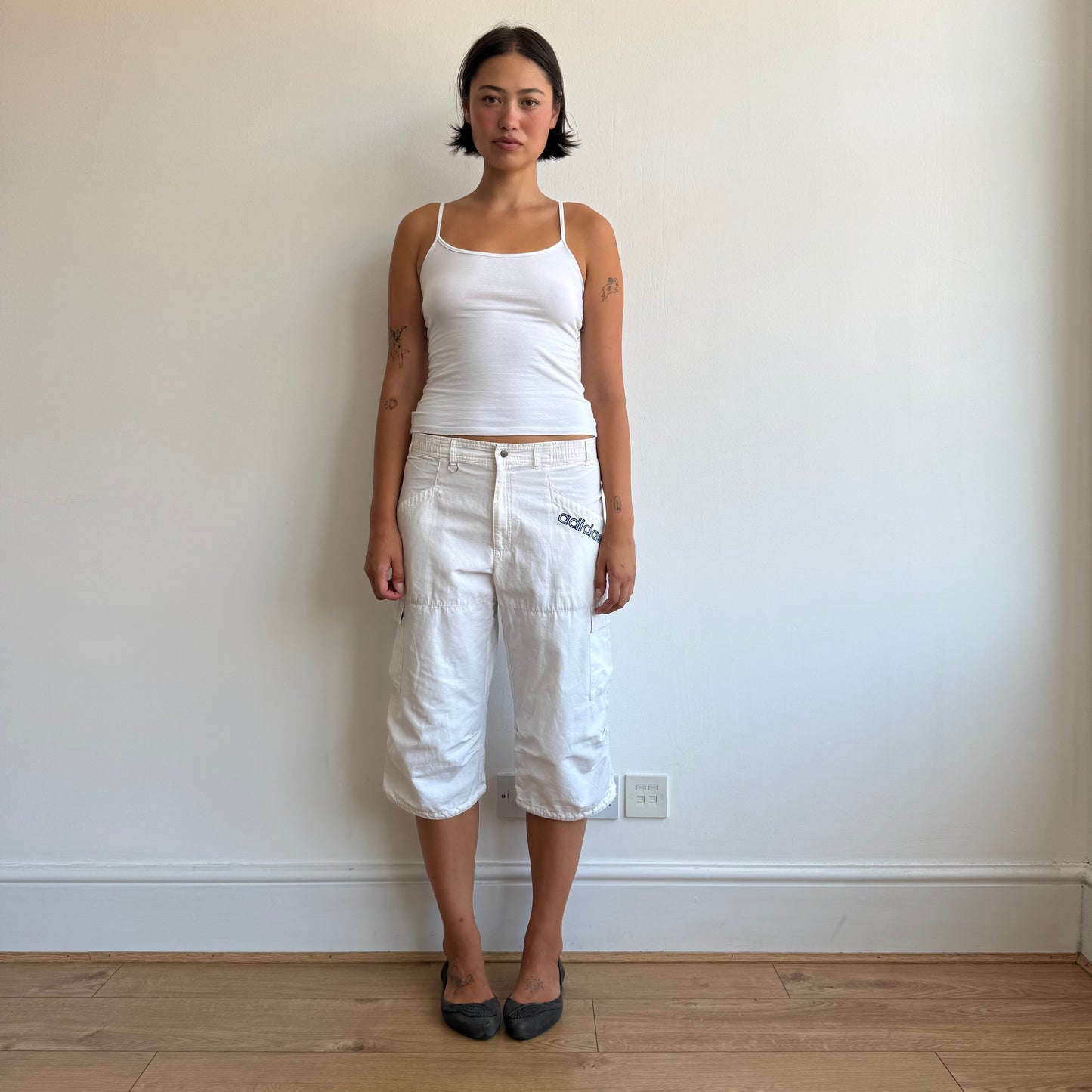 White Adidas cargo capris - Size M