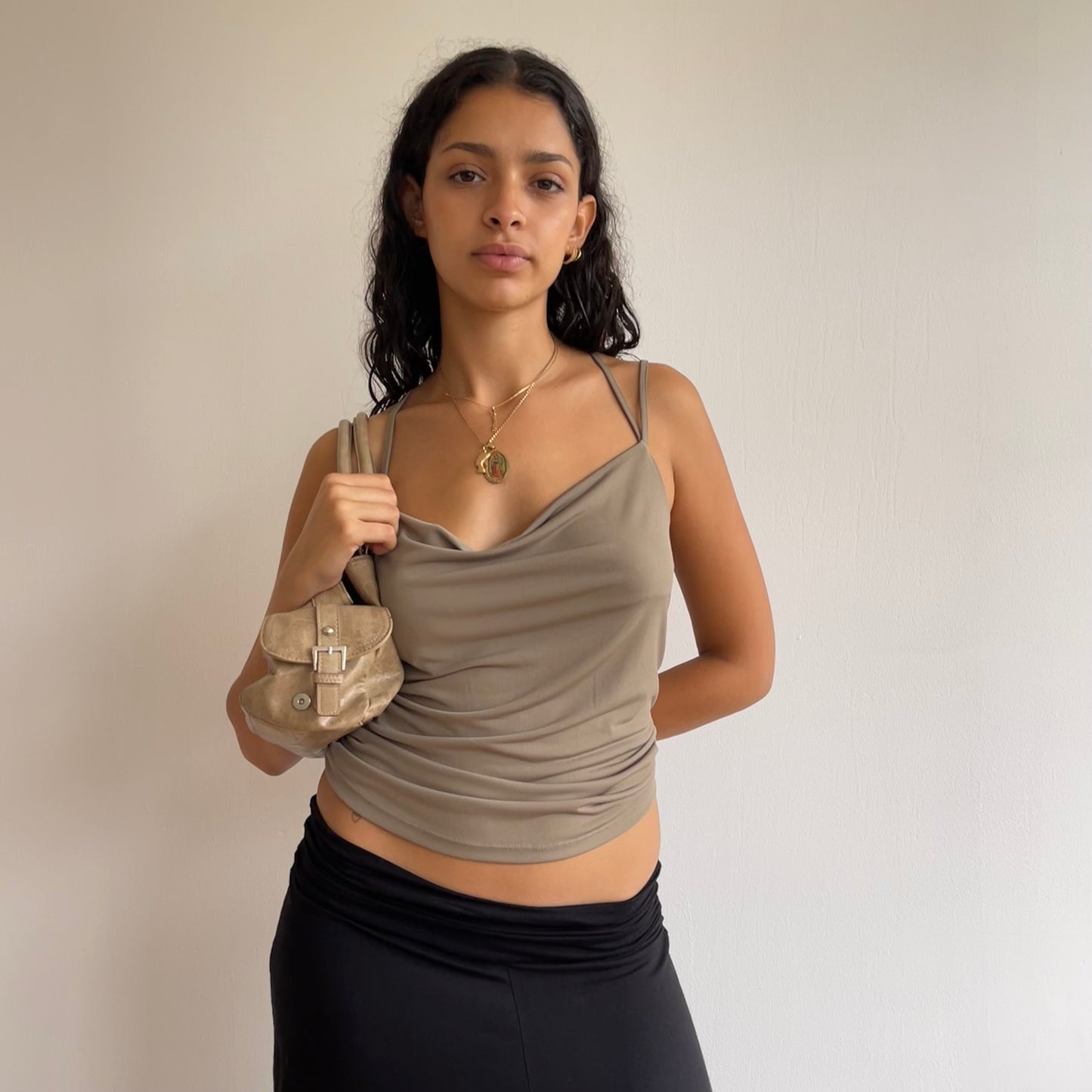 Khaki cowl neck - Size S