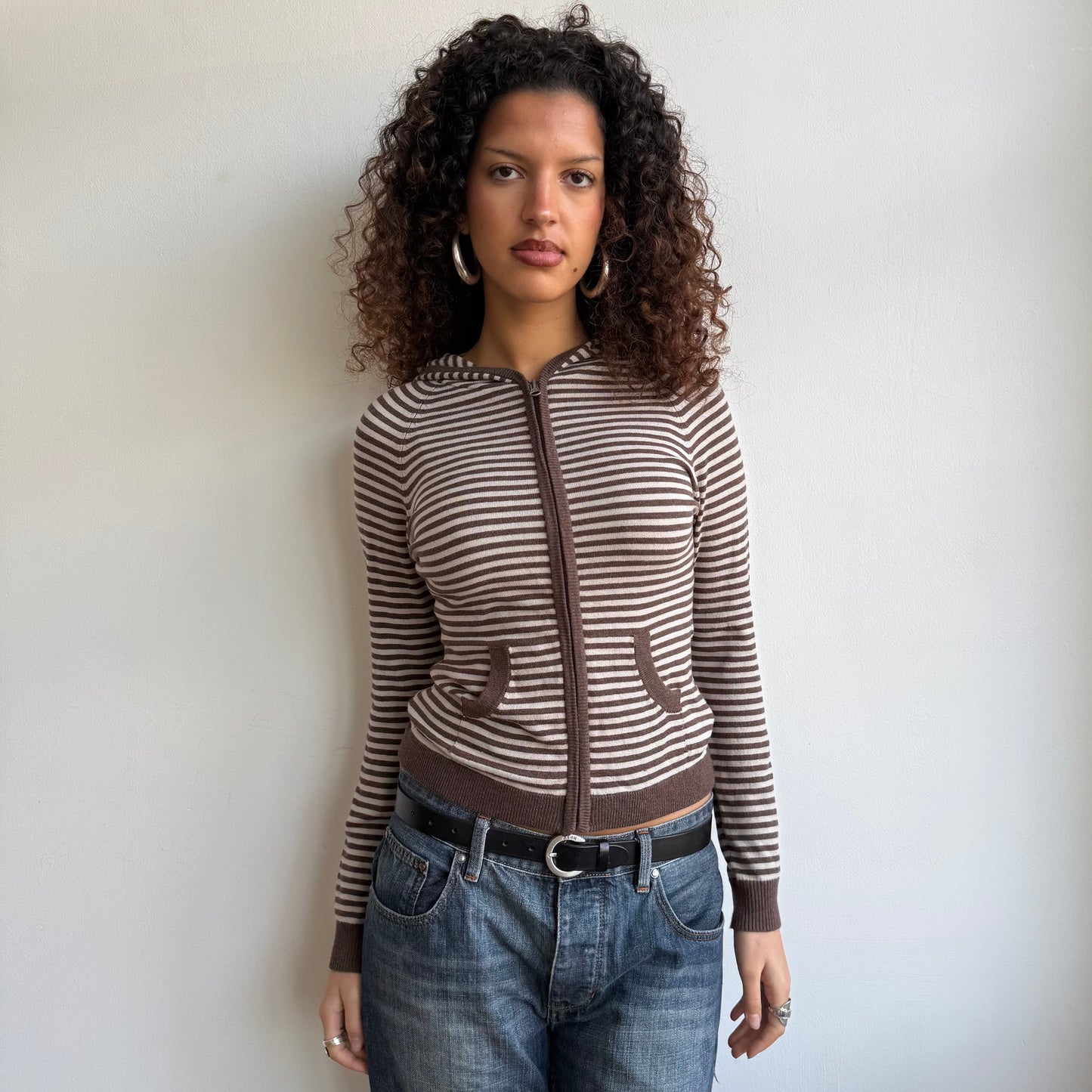 Brown striped hooded knit - Size S