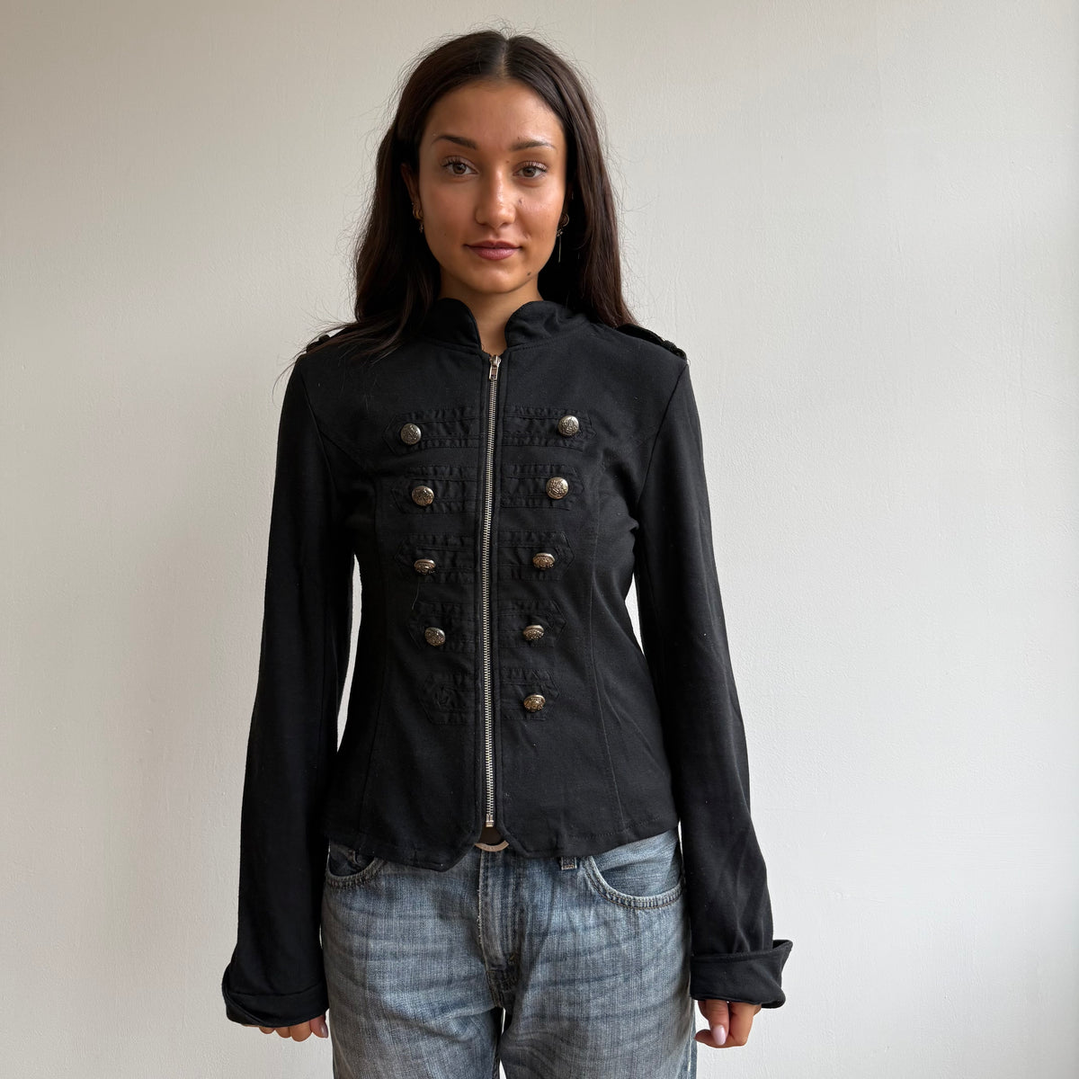 Black zip up military jumper - Size M
