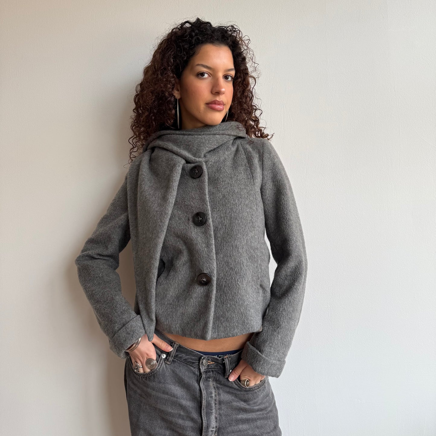 Grey wool scarf peacoat - Size M