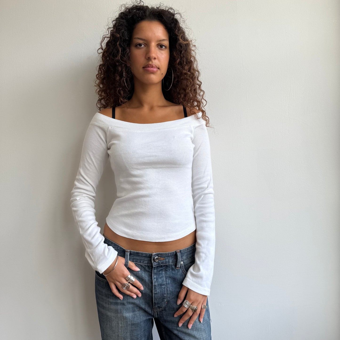 White Bardot long sleeve top - Size S