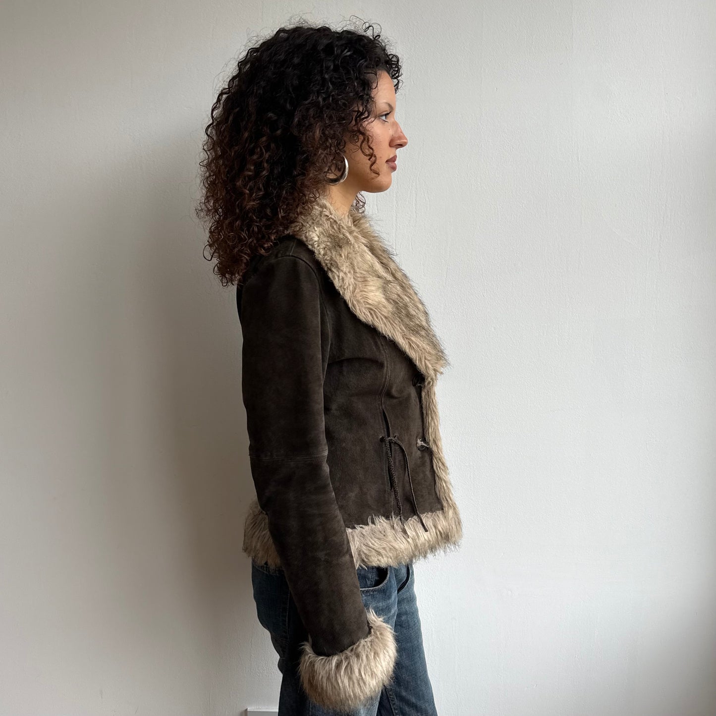 Brown suede faux fur afghan - Size M