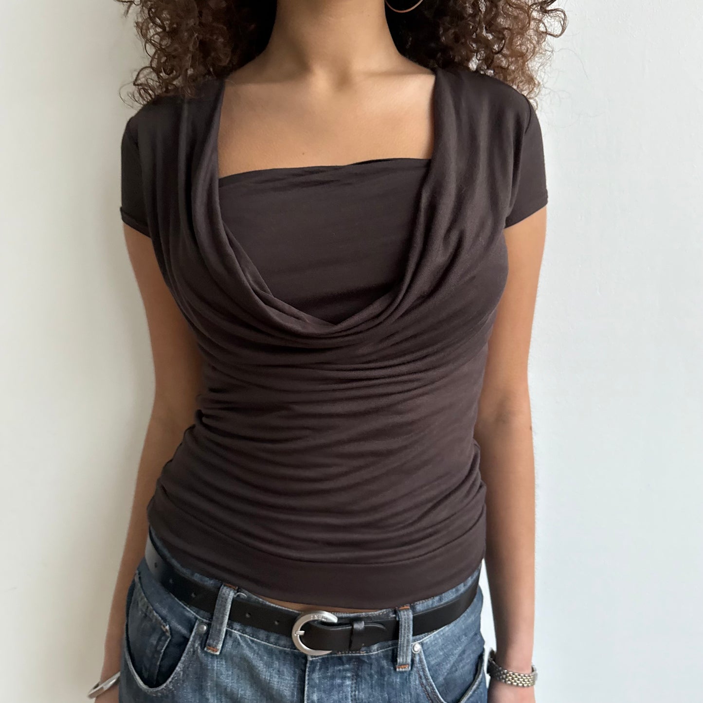 Dark brown cowl t-shirt - Size S