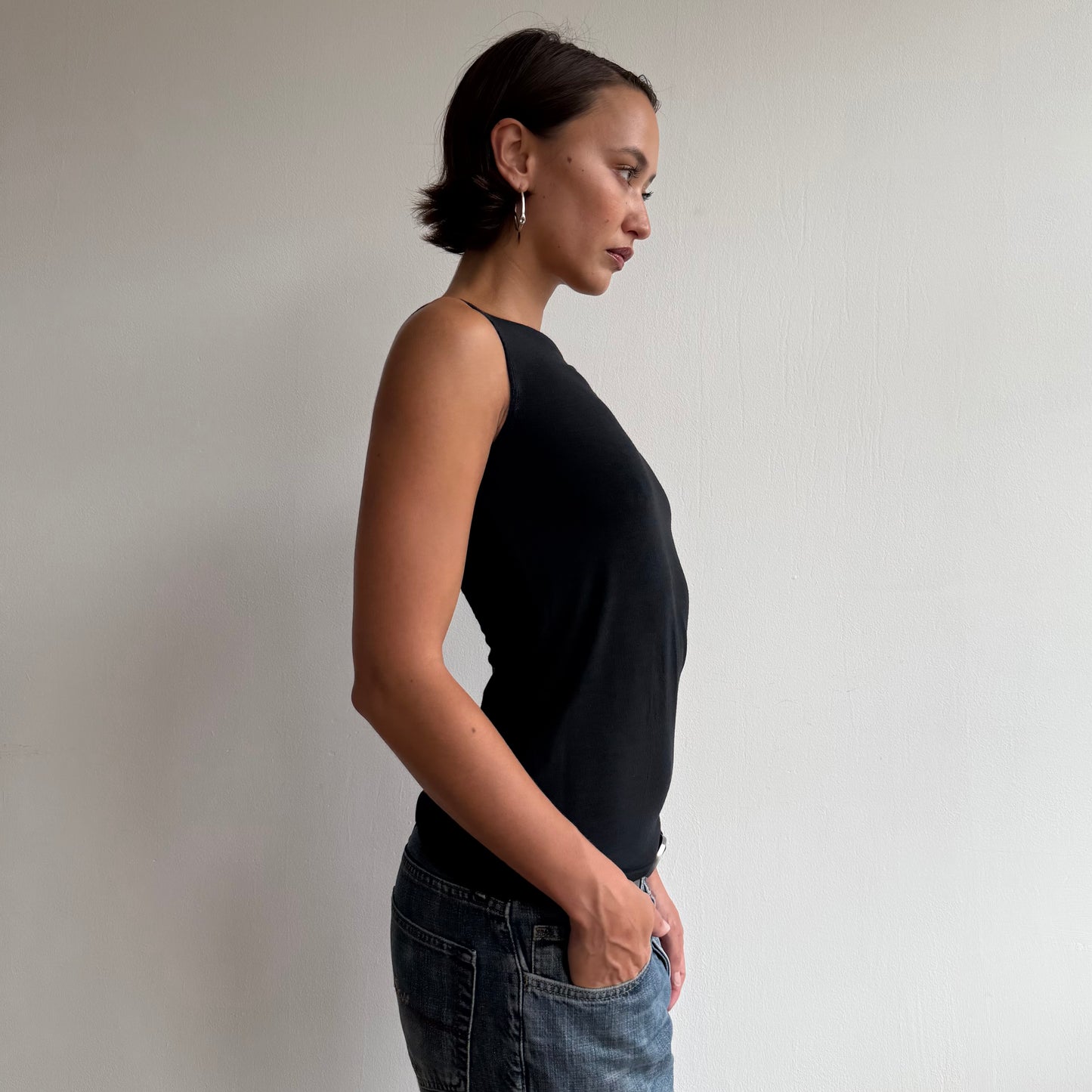 Black one shoulder long sleeve top - Size S