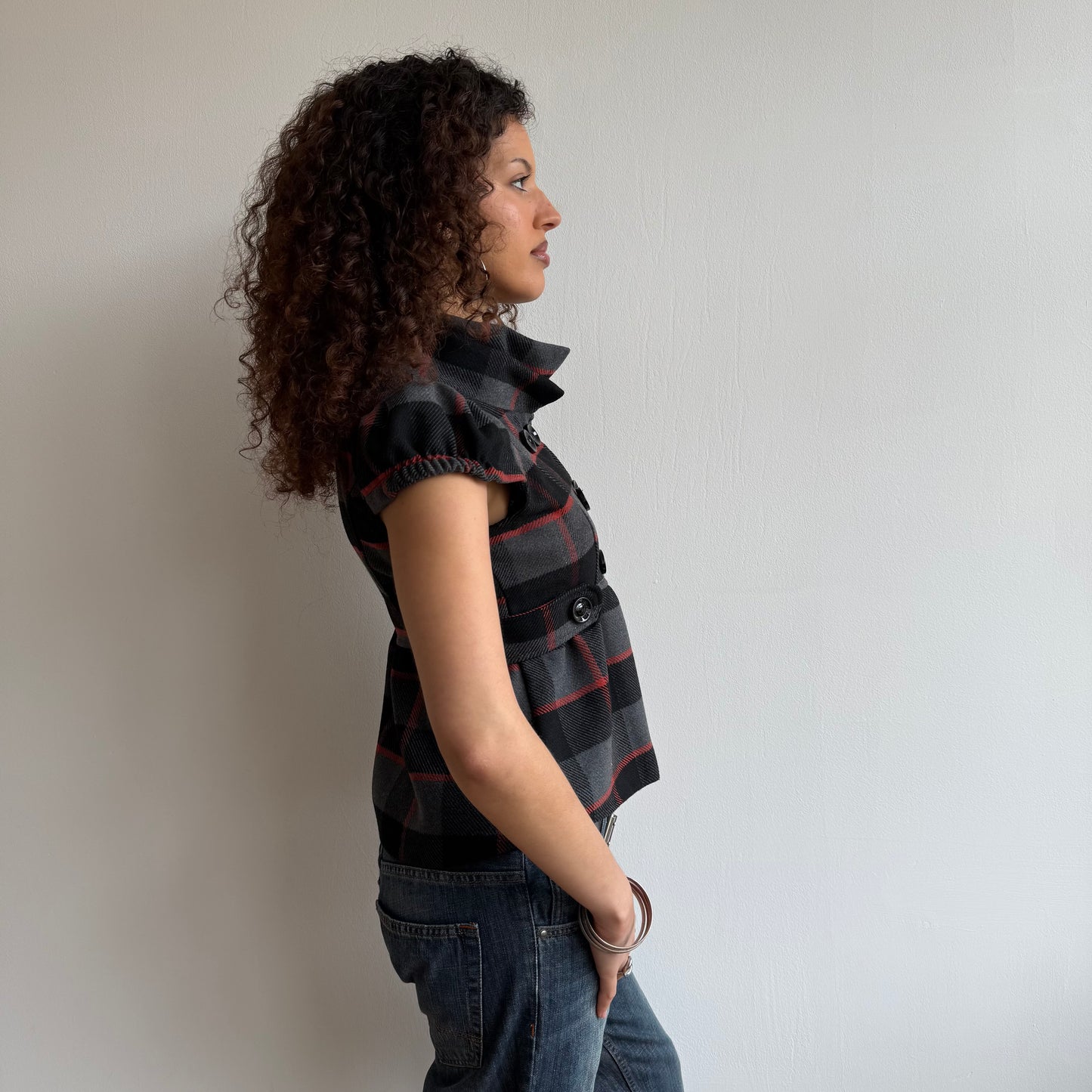 Plaid short sleeve peacoat - Size S