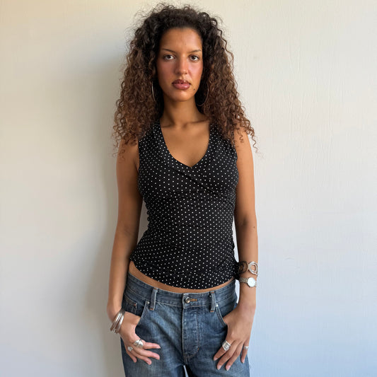 Polka dot tie side wrap top - Size S