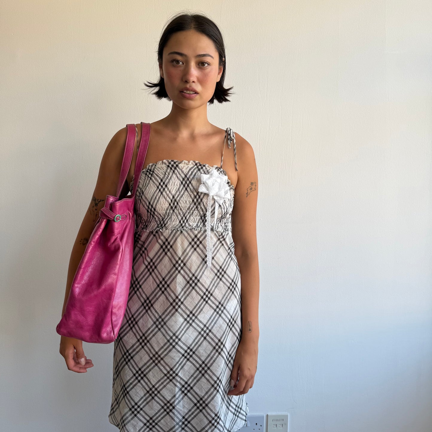 Hot pink leather handbag - One Size