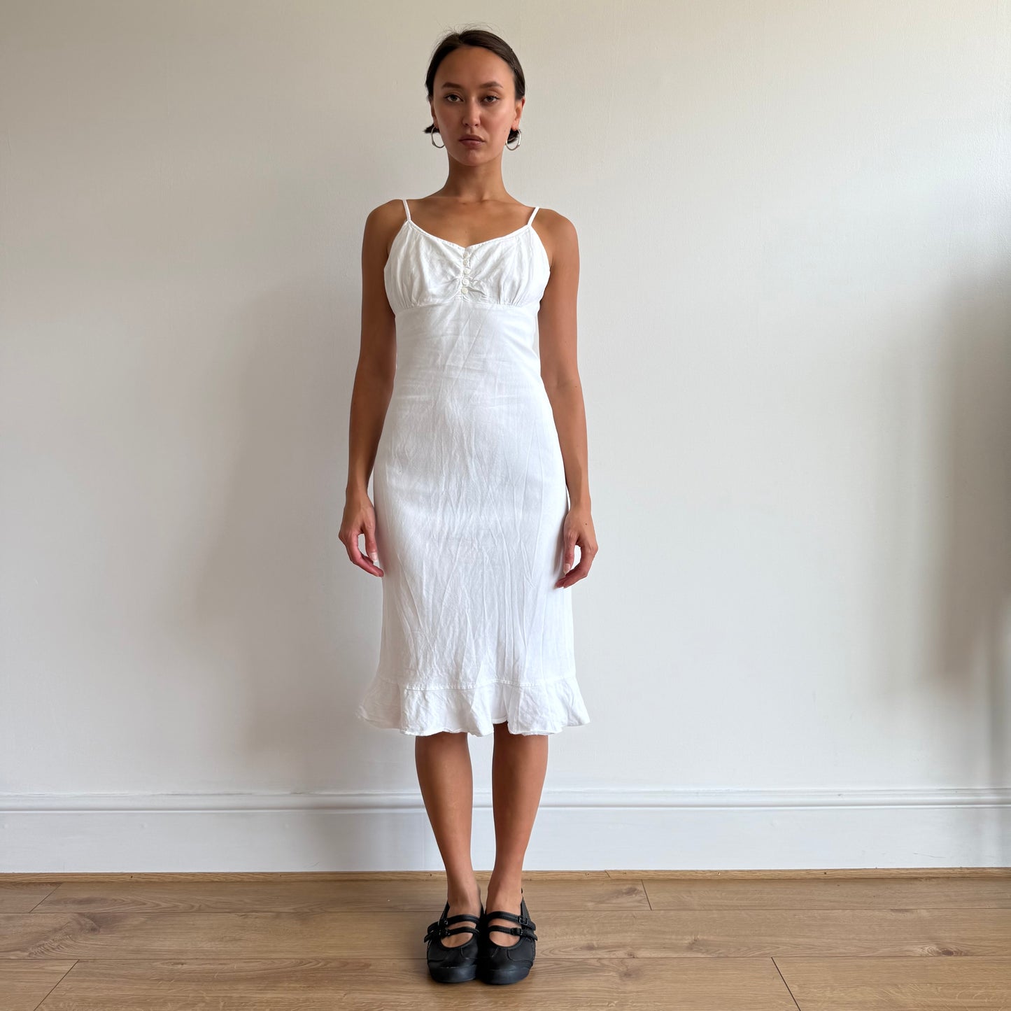White linen midi milkmaid dress - Size S