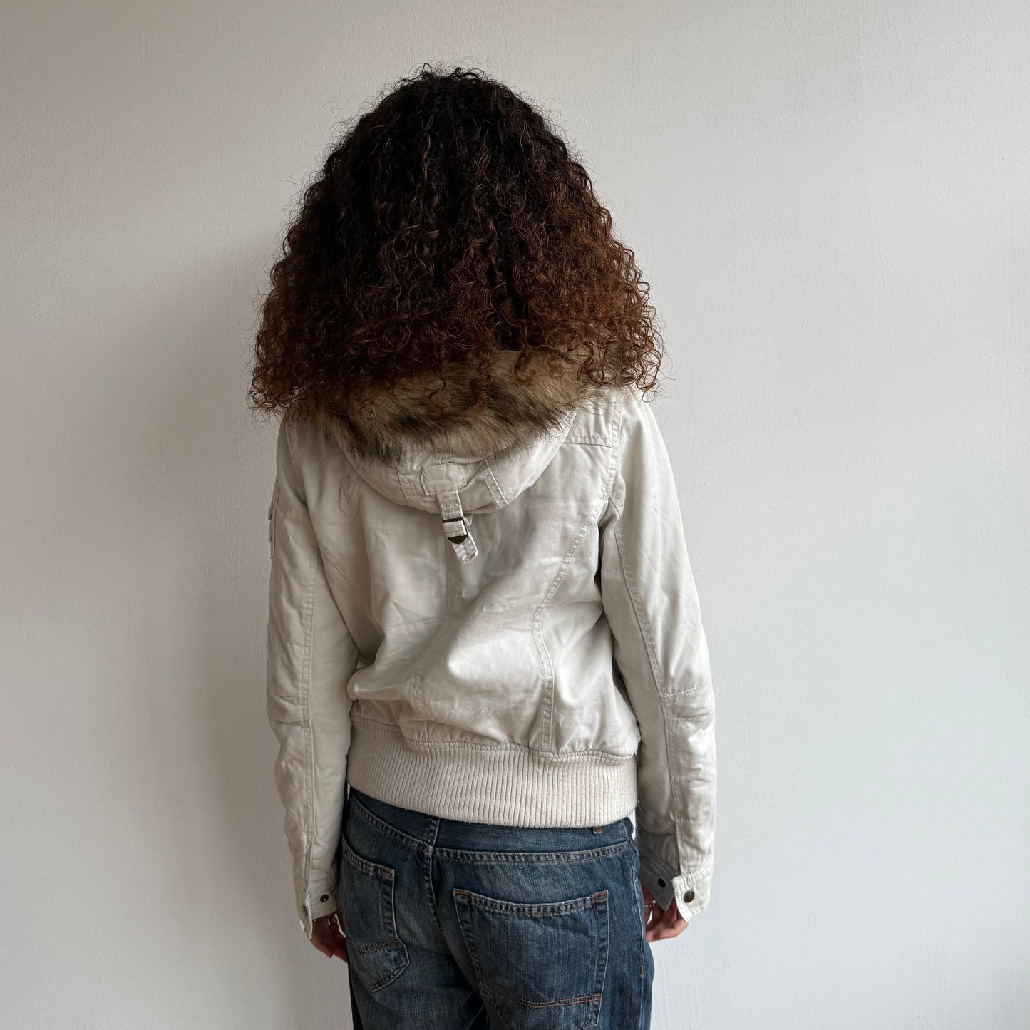 White cargo fur bomber jacket - Size M