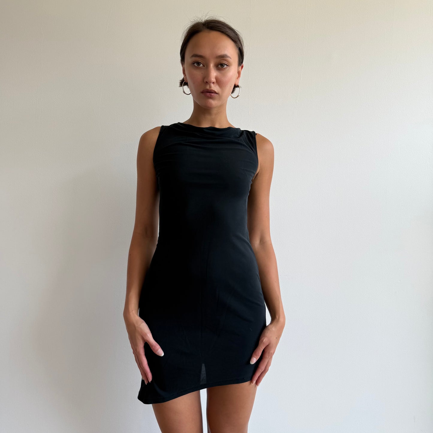 Black asymmetric 90s dress - Size XS
