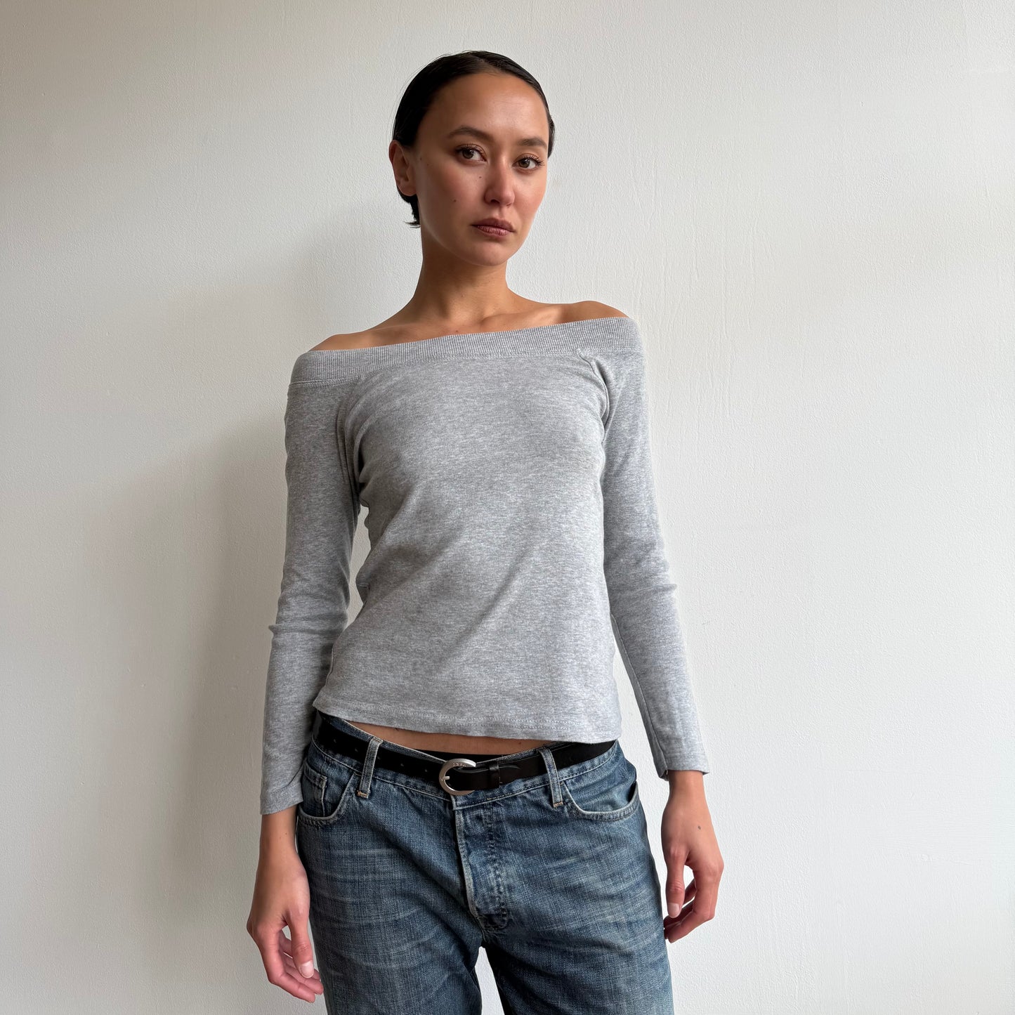 Grey 3/4 sleeve boatneck top - Size M