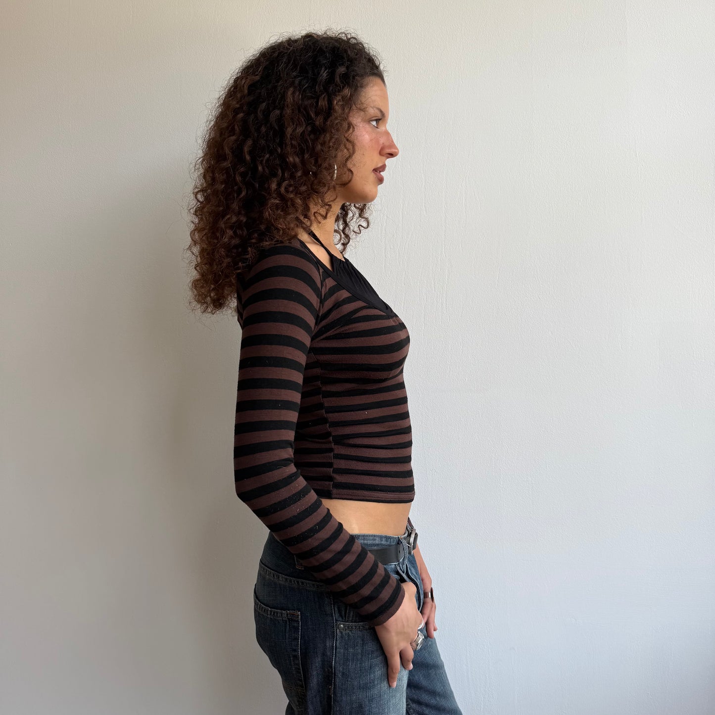 Brown striped 2in1 top - S