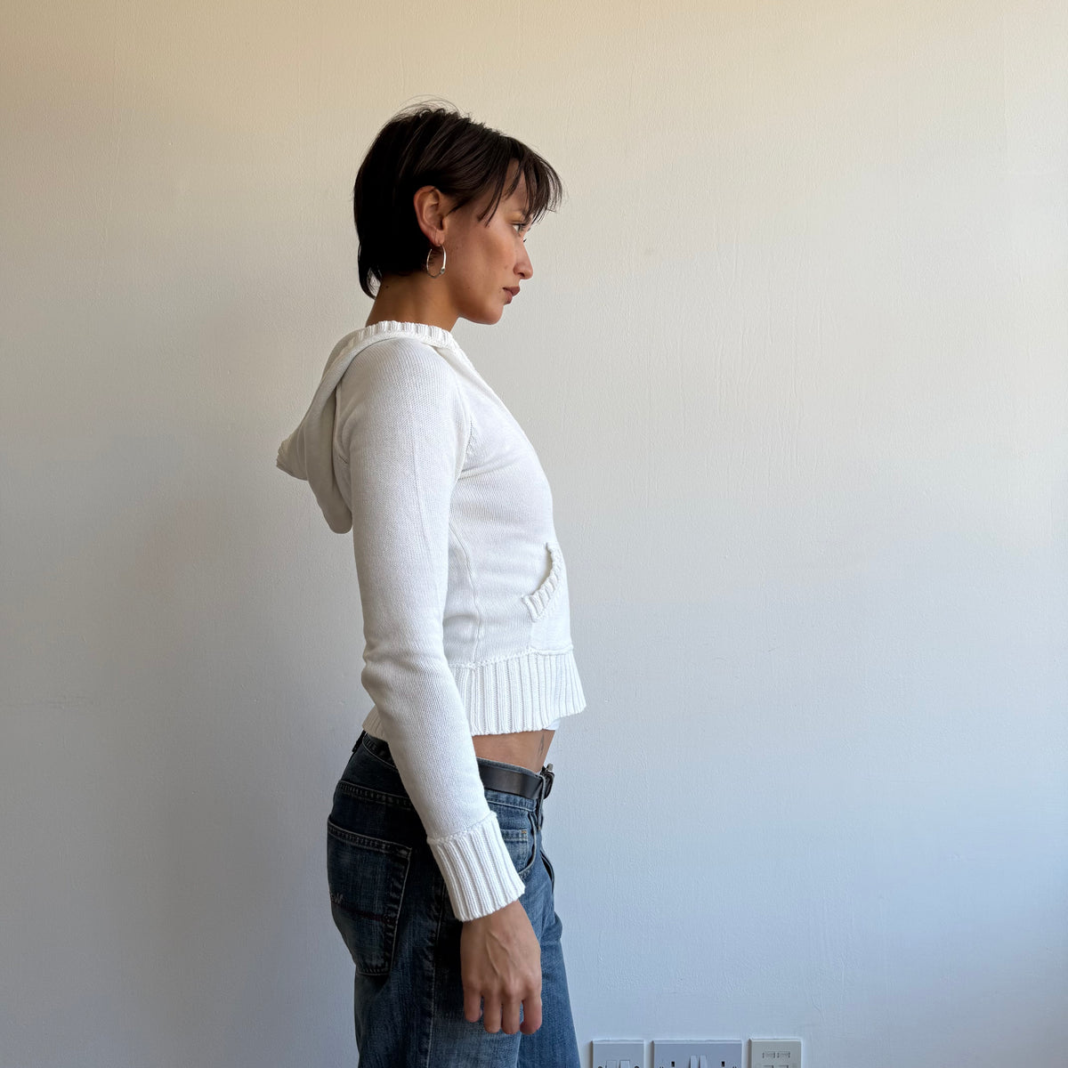 White hooded knit jumper - Size XS