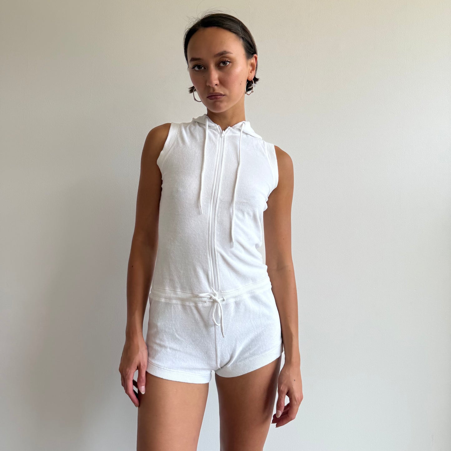 White towelling hooded romper - Size S