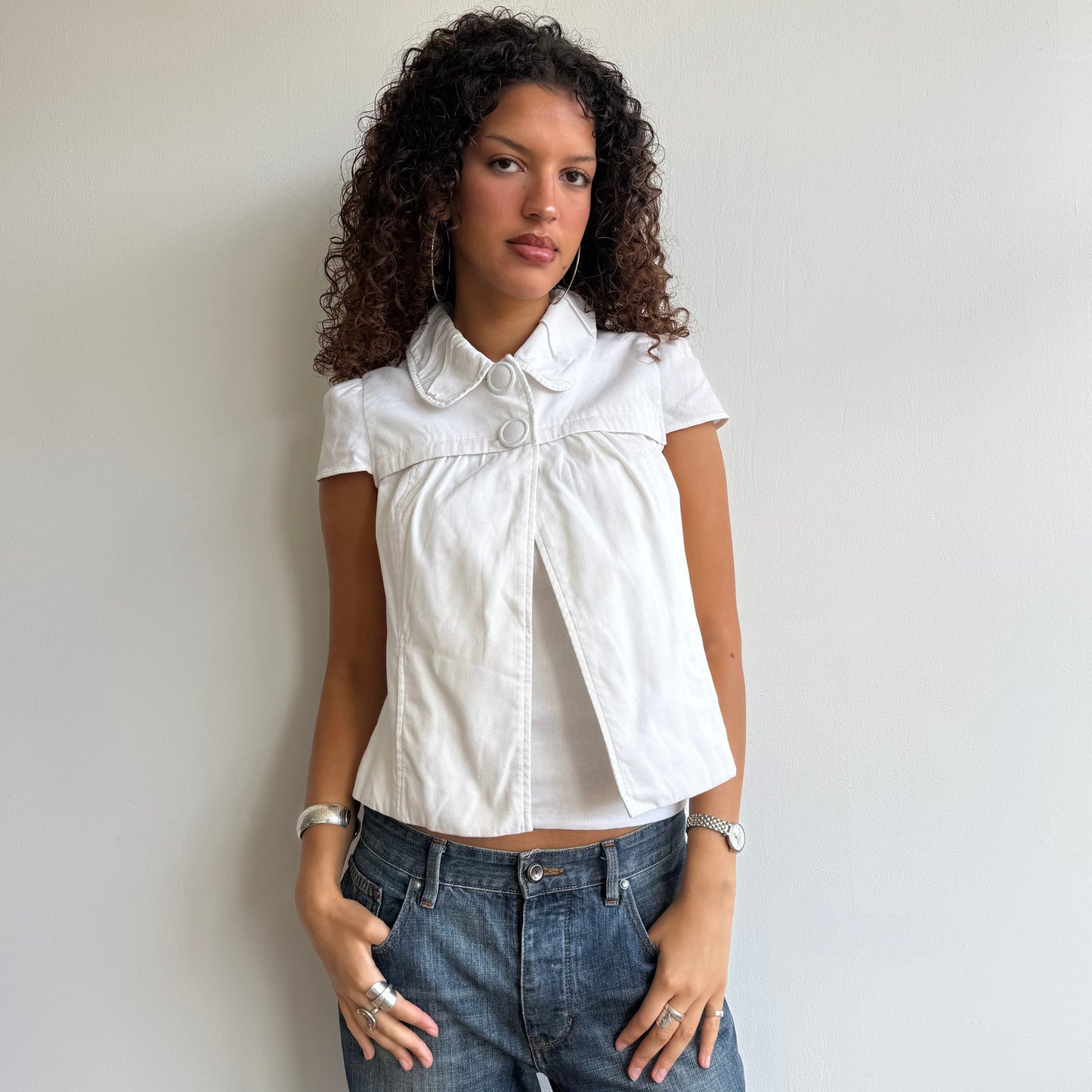 White short sleeve button peacoat - Size S + M