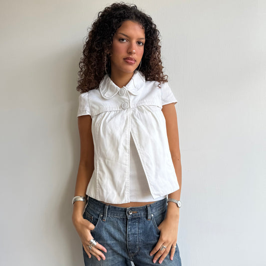 White short sleeve button peacoat - Size S + M