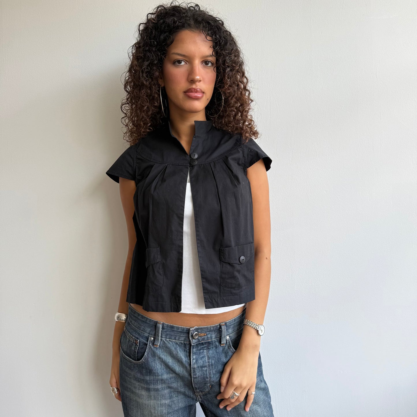 Black open front peacoat - Size S