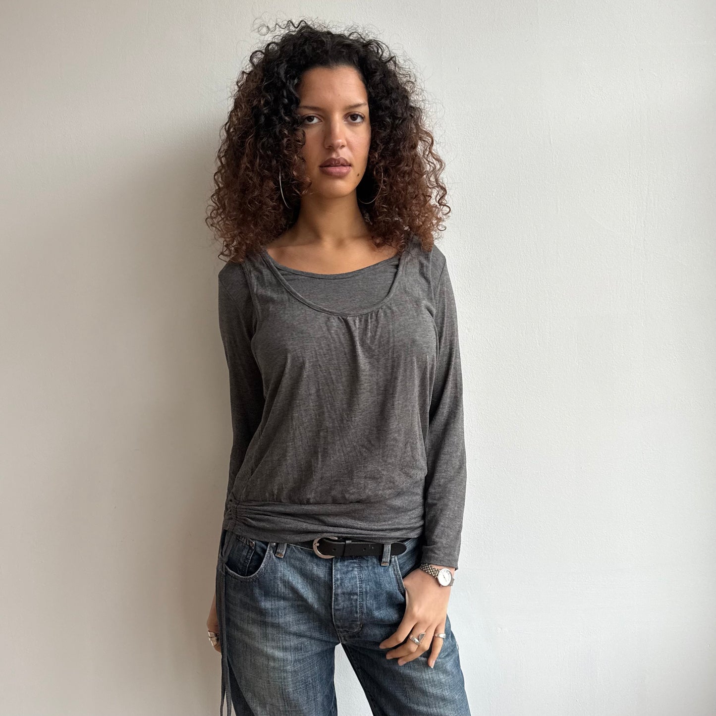 Grey double layer keyhole top - Size M