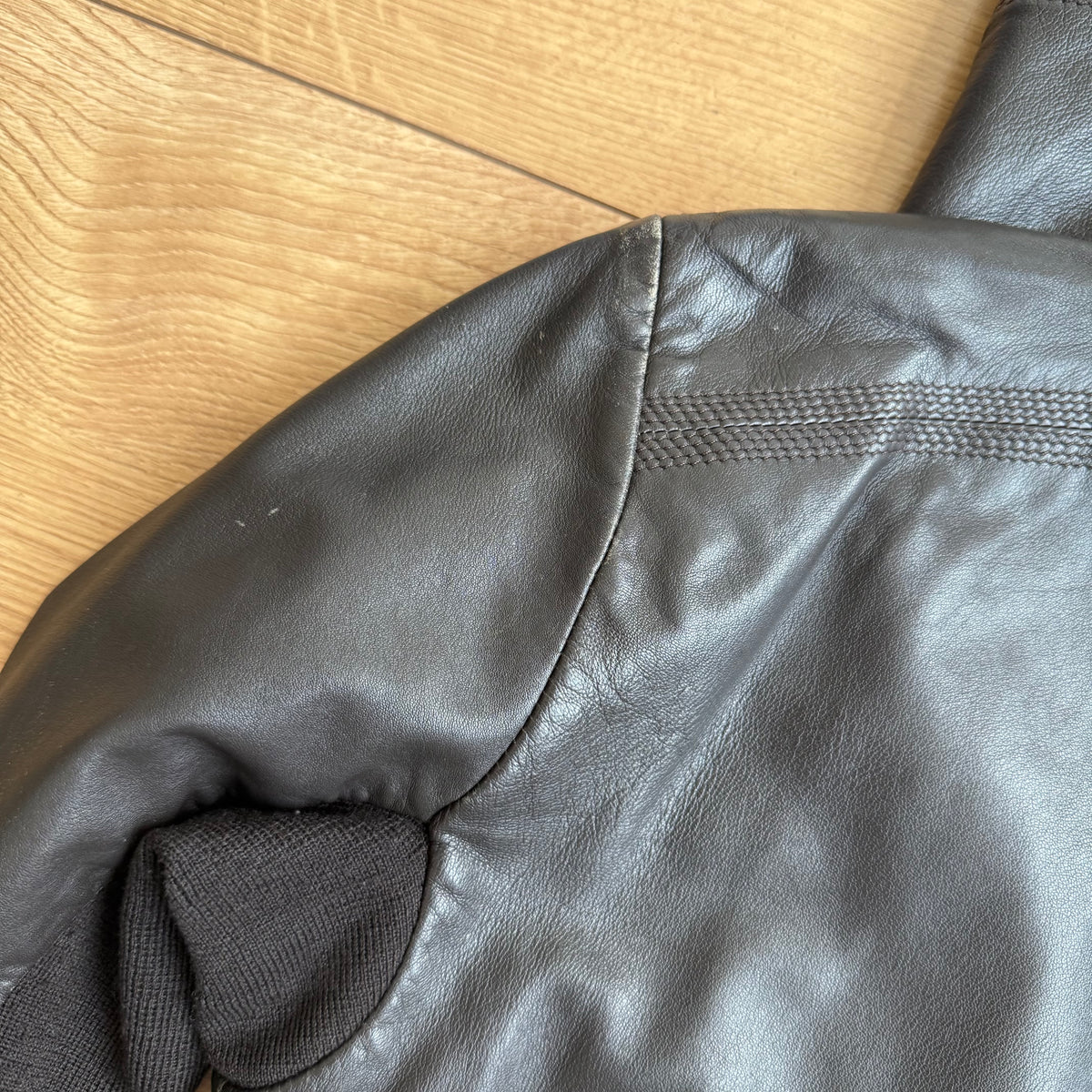 Brown leather funnel neck jacket - Size S